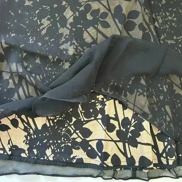 Anne Carson Silk Skirt A-Line Flowy Black Tan Sheer Overlay Lined Size 8 - Picture 14 of 15